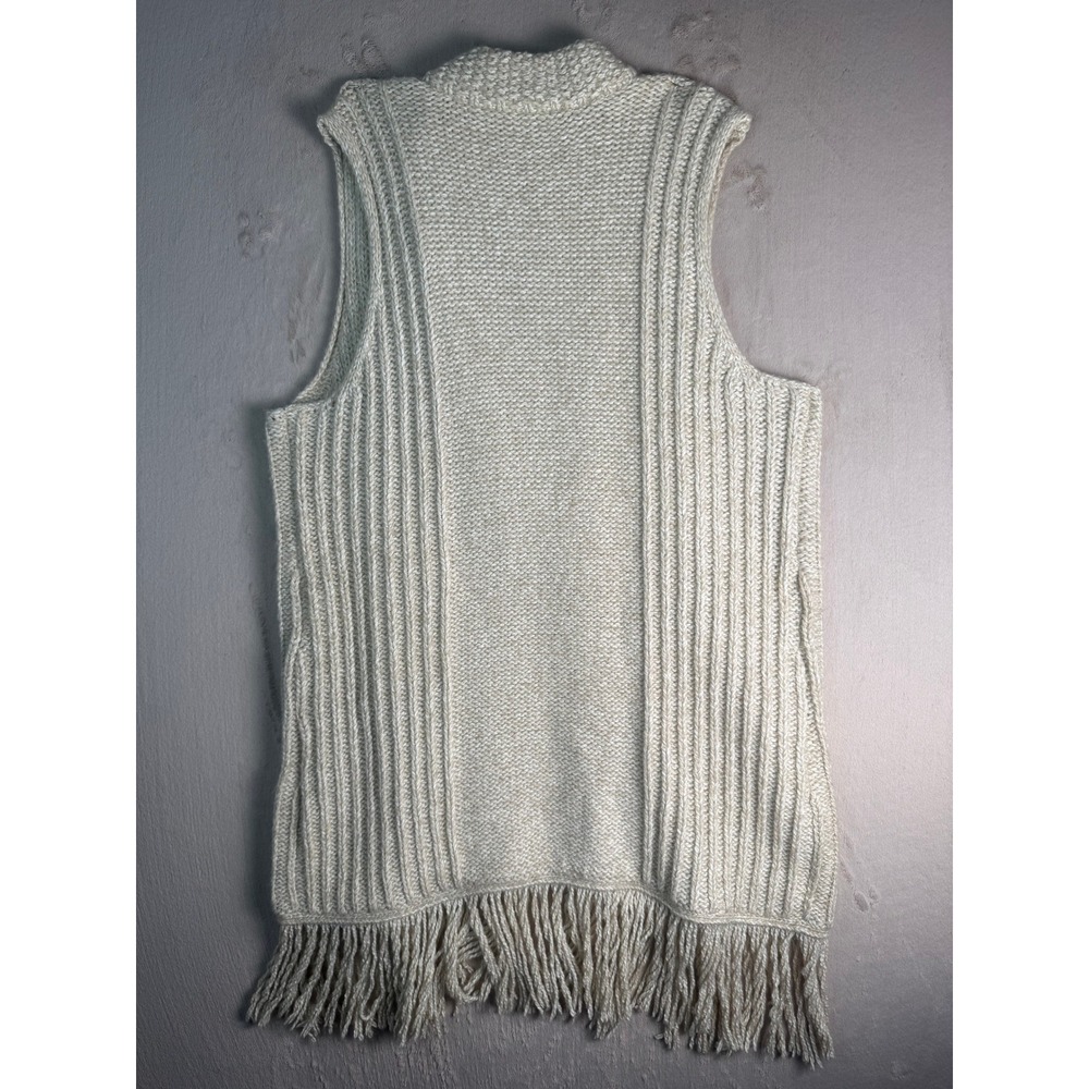 Chico's Knit Vest Women Size 3 XL Soft Cream Fringe Cable Ribbed Boho NWOT - Picture 7 of 8